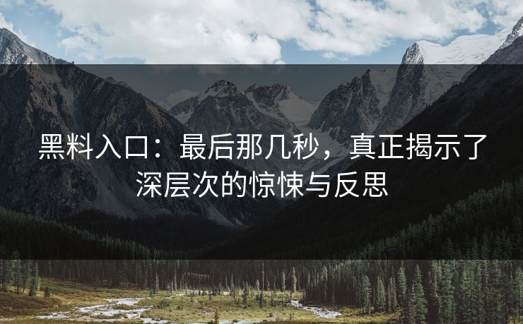 黑料入口:最后那几秒,真正揭示了深层次的惊悚与反思