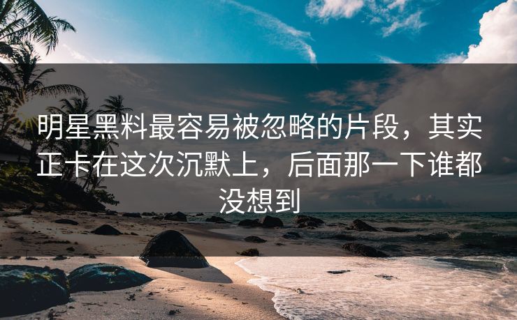 明星黑料最容易被忽略的片段,其实正卡在这次沉默上,后面那一下谁都没想到