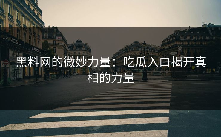 黑料网的微妙力量：吃瓜入口揭开真相的力量