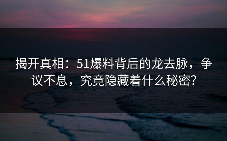 揭开真相:51爆料背后的龙去脉,争议不息,究竟隐藏着什么秘密?